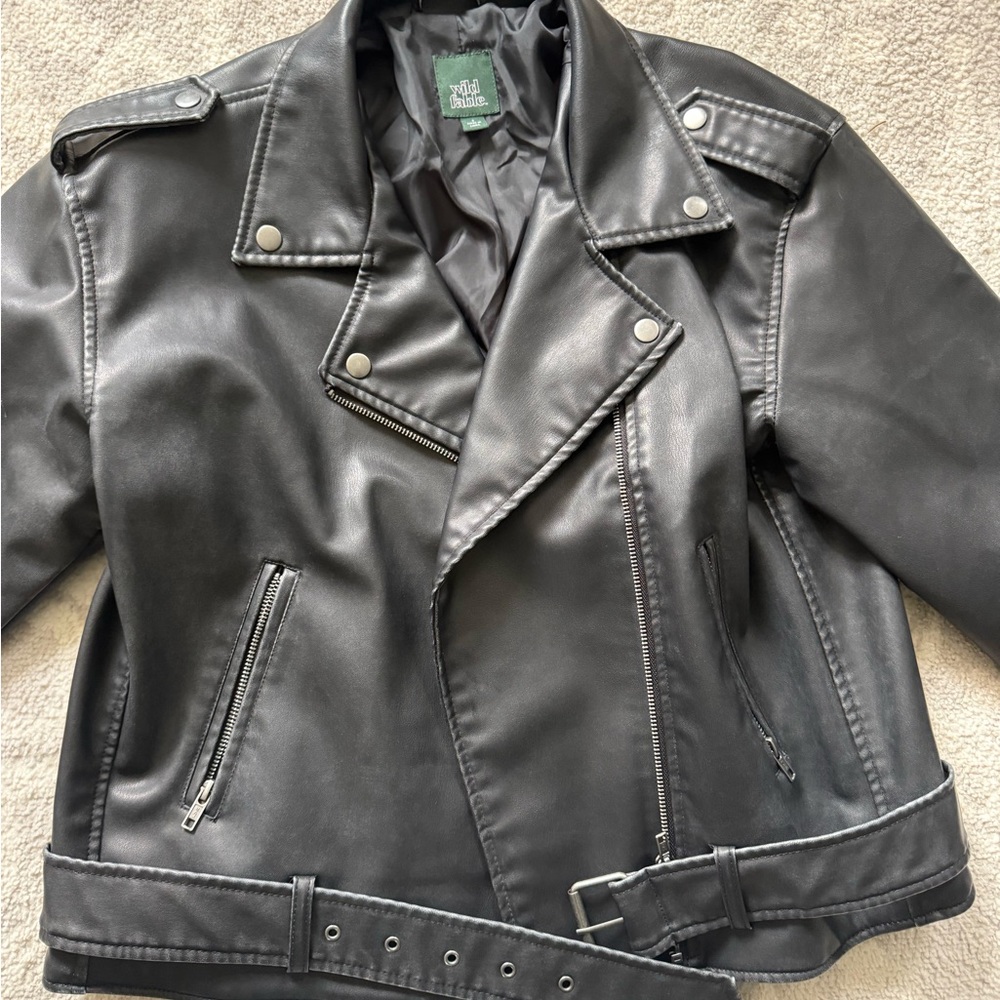 Black leather oversized jacket - image 2